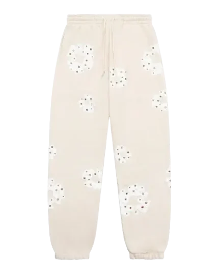 Rhinestone Cotton Wreath Sweatpants Oatmeal